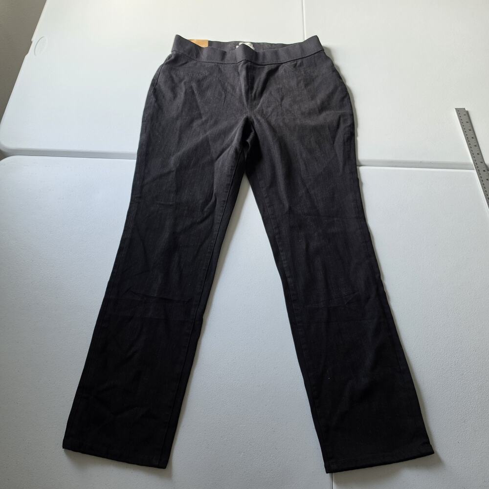 L.L.Bean Jeans Womens 16 Black High Rise Pull On Straight Stretch Denim